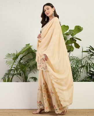  cream chinon kurta palazzo set sweet heart neck 3