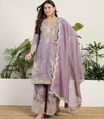  purple organza kurta palazzo set v neck