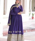 Admirable Purple Sequins Silk Festive Wear Anarkali Gown With Dupatta