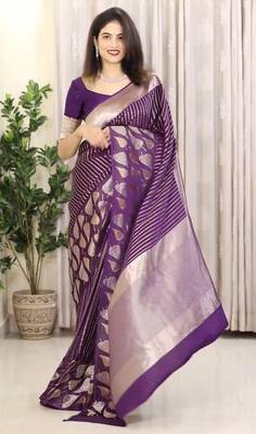 Purple silk blend banarasi jaquard designer saree with blouse 1