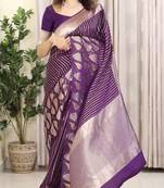 Purple soft silk blend banarasi jacuard work designer saree with blouse