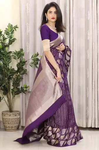 Purple silk blend banarasi jaquard designer saree with blouse