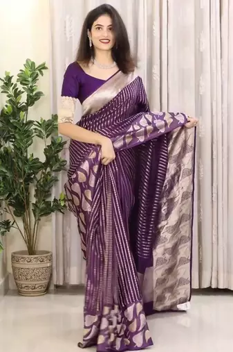 Purple silk blend banarasi jaquard designer saree with blouse