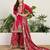  red chinon kurta palazzo set round neck