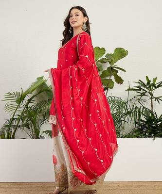  red chinon kurta palazzo set notch neck 3