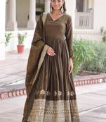 Wonderful Mehendi Green Sequins Silk Wedding Wear Anarkali Gown With Dupatta