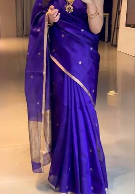 Royal blue silk blend banarasi jaquard designer saree with blouse 4