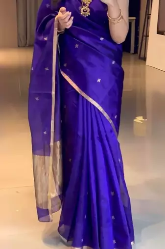 Royal blue silk blend banarasi jaquard designer saree with blouse