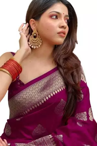 Wine silk blend banarasi jaquard designer saree with blouse