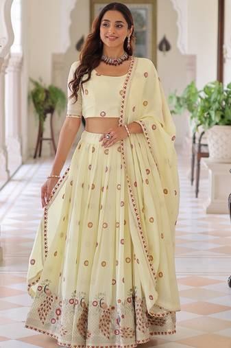 Striking Cream Multi Thread Work Silk Lehenga With Blouse