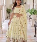Striking Cream Multi Thread Work Silk Lehenga With Blouse