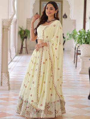 Striking Cream Multi Thread Work Silk Lehenga With Blouse 3