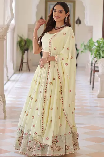 Striking Cream Multi Thread Work Silk Lehenga With Blouse