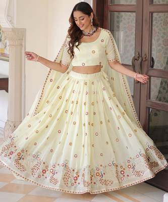 Striking Cream Multi Thread Work Silk Lehenga With Blouse 4