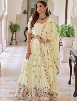 Striking Cream Multi Thread Work Silk Lehenga With Blouse 5