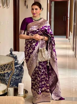 Purple silk blend banarasi jaquard designer saree with blouse 2