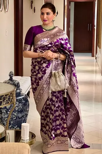 Purple silk blend banarasi jaquard designer saree with blouse