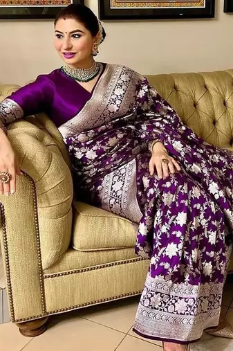 Purple silk blend banarasi jaquard designer saree with blouse