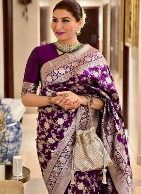 Purple silk blend banarasi jaquard designer saree with blouse 4