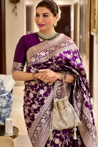 Purple silk blend banarasi jaquard designer saree with blouse