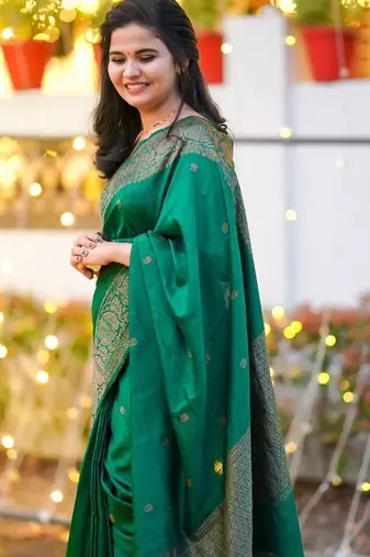 Green silk blend banarasi jaquard designer saree with blouse