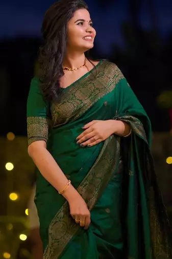 Green silk blend banarasi jaquard designer saree with blouse