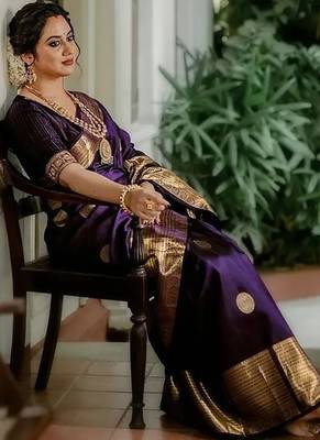 Purple silk blend banarasi jaquard designer saree with blouse 2