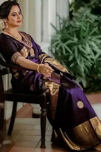Purple soft silk blend banarasi jacuard work designer saree with blouse