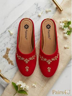  women embellished ethnic mules canvas upper with embroidered pattern 1
