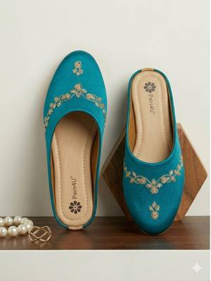  women embellished ethnic mules canvas upper with embroidered pattern 1