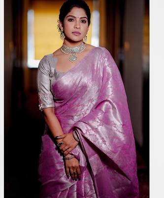 Pink silk blend banarasi jaquard designer saree with blouse 3