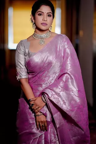 Pink silk blend banarasi jaquard designer saree with blouse