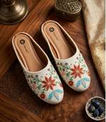  women embellished ethnic mules canvas upper with embroidered pattern