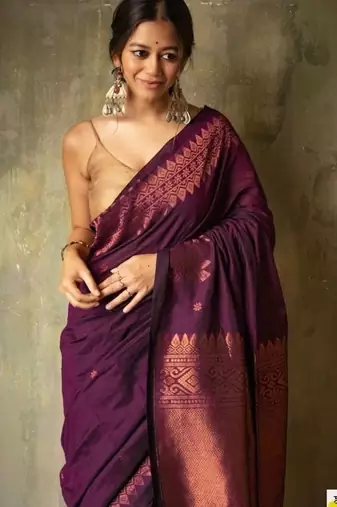 Wine silk blend banarasi jaquard designer saree with blouse