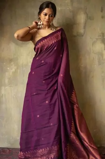 Wine silk blend banarasi jaquard designer saree with blouse
