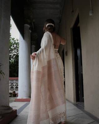 White silk blend banarasi jaquard designer saree with blouse 2