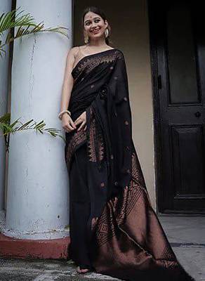 Black silk blend banarasi jaquard designer saree with blouse 2
