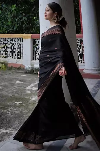Black silk blend banarasi jaquard designer saree with blouse