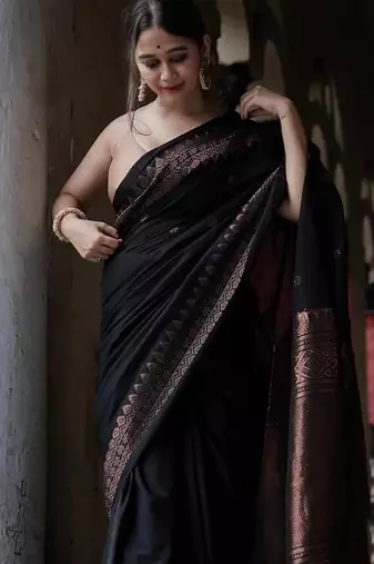 Black silk blend banarasi jaquard designer saree with blouse