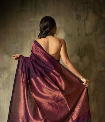Brown silk blend banarasi jaquard designer saree with blouse 3