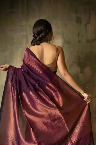 Brown silk blend banarasi jaquard designer saree with blouse