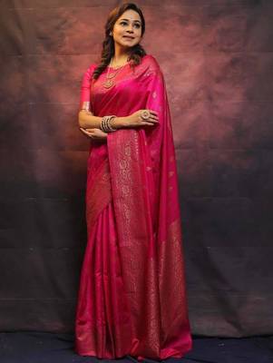 Pink silk blend banarasi jaquard designer saree with blouse 2