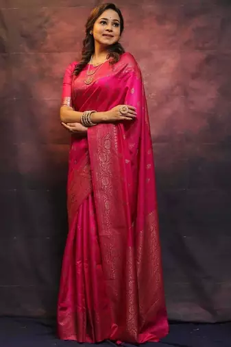 Pink silk blend banarasi jaquard designer saree with blouse