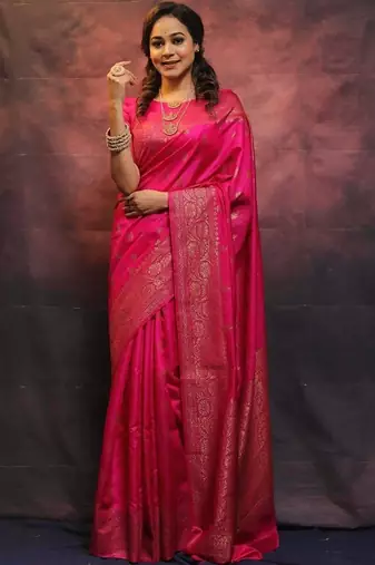 Pink silk blend banarasi jaquard designer saree with blouse