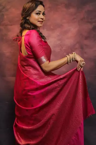 Pink silk blend banarasi jaquard designer saree with blouse