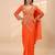 orange color thread semi beads embroidered work ready to wear saree with full-stitched free size blouse