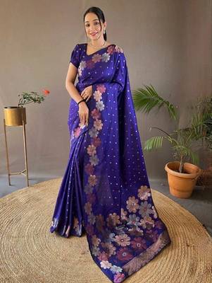 Blue silk blend banarasi jaquard designer saree with blouse 2