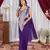 purple color thread sequence embroidered work ready to wear saree with stitch blouse