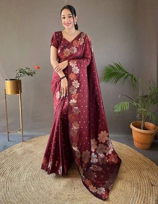 Maroon silk blend banarasi jaquard designer saree with blouse 2