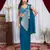 rama blue color thread sequence embroidered work ready to wear saree with stitch blouse